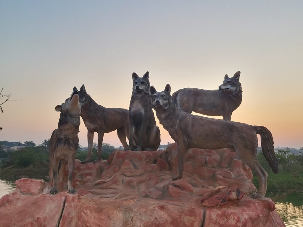 Fox statues at Tolankere Lake Hubli